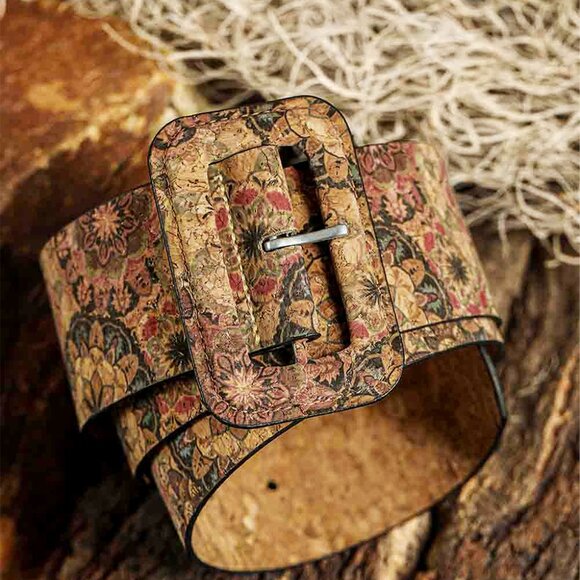 B254 Chestnut Western Floral Print Faux Leather Waist Belt - Picture 4 of 5